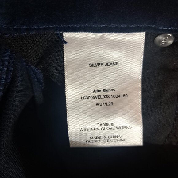 New Silver Aiko Skinny Mid Rise‎ Velvet The Perfect Jean Pants Womens Size 27x29 - Picture 8 of 13